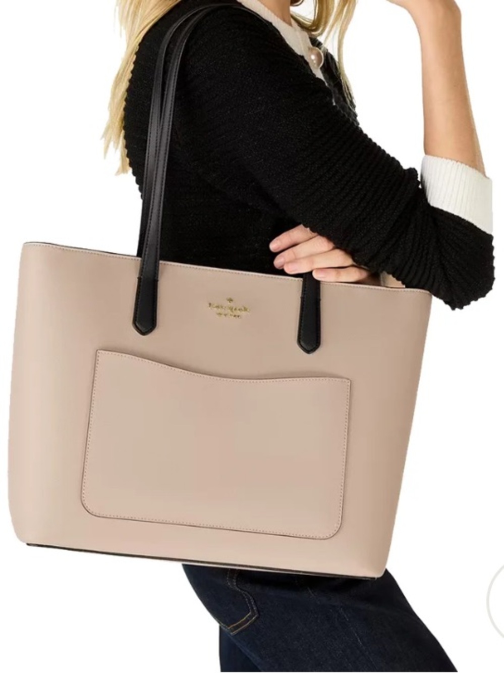 kate spade blush pink tote with black handles